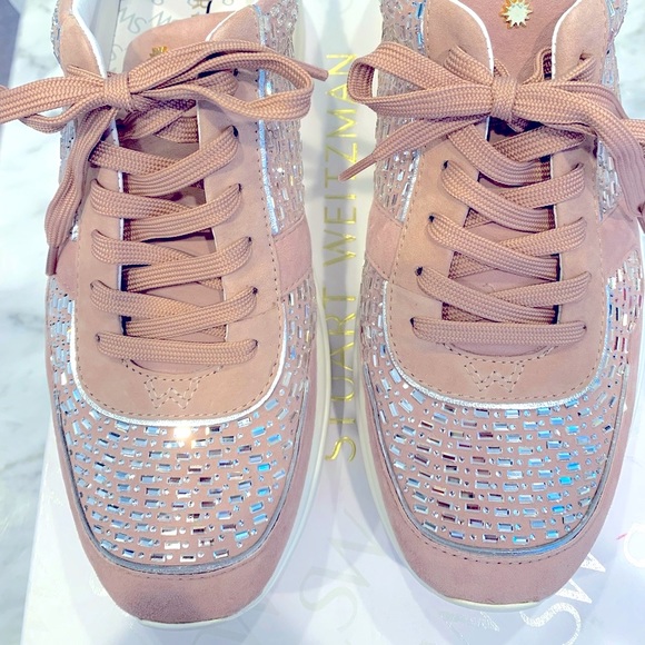 🌼HP🌼Stuart Weitzman Christa Crystal Platform Sneakers NWT Blush color - Picture 3 of 14